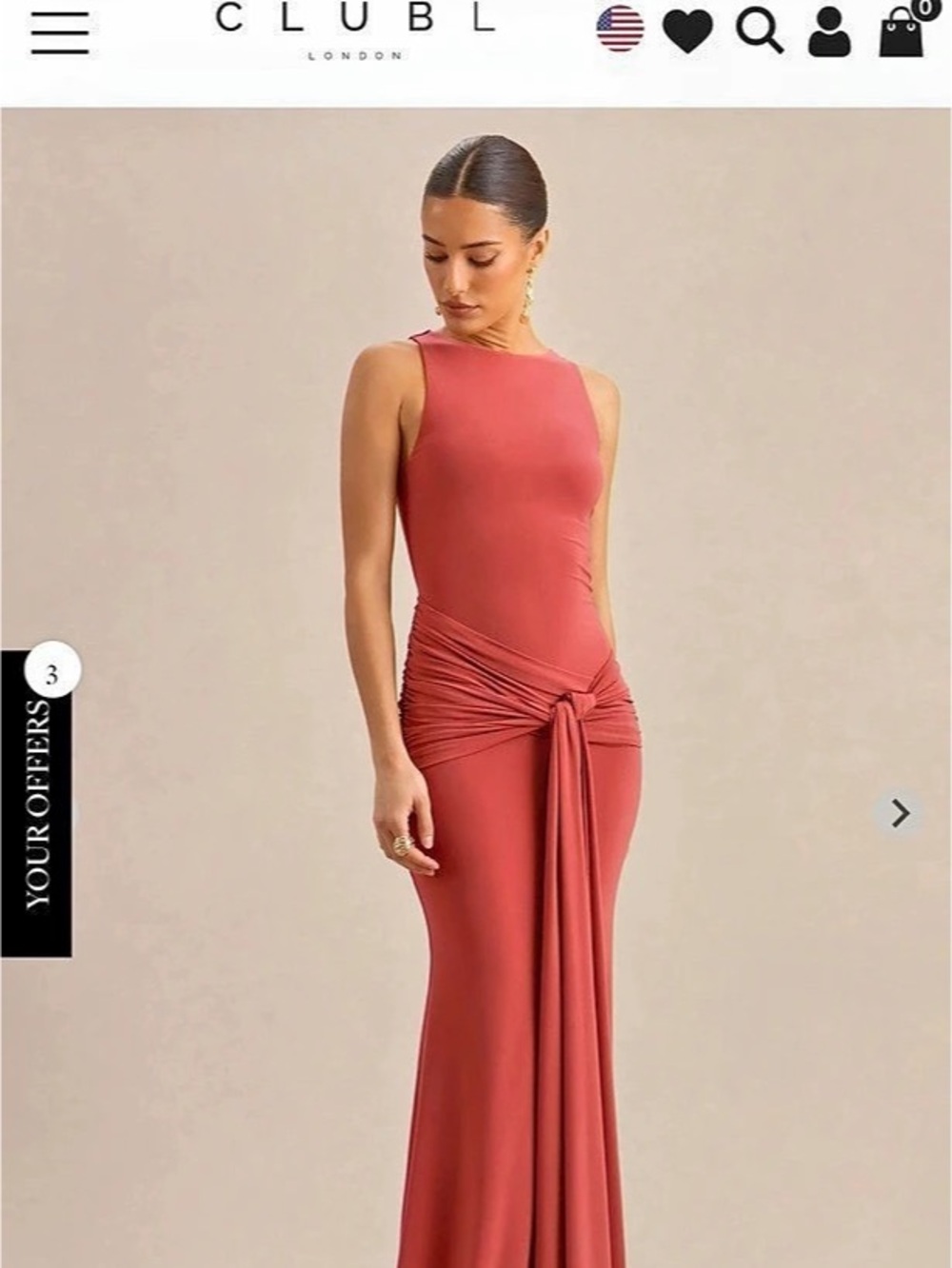 Club L London Cherine Rust Round-Neck Maxi Dress With Gathered-Detailing And